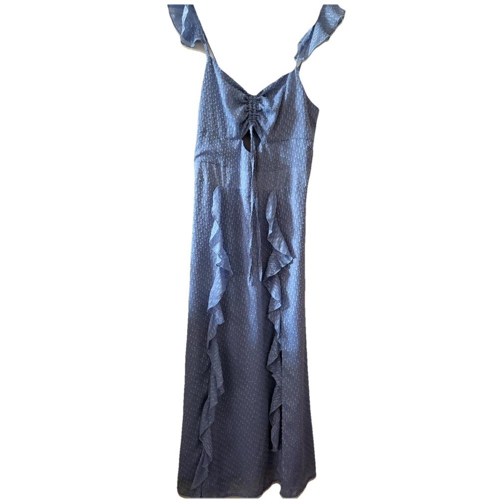 Cistar New York Baby Blue Tank Dress Ruffles Open Slits Size Small - Picture 2 of 8